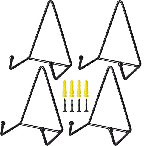 CUKE2BEET 4 Pack 5 inch Wall Mount Plate Display Hanger, Wall Easel Holder Tabletop Plate Stand Holders, Wall Display Picture Frame Stand for Decorative Plates, Arts