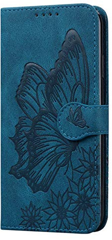 iPhone 13 Mini Case, iPhone 13 Mini Phone Case Leather Flip Wallet iPhone 13 Mini Cover Shockproof with Magnetic Closure Stand Card Holder Butterfly Case for iPhone 13 Mini, Blue
