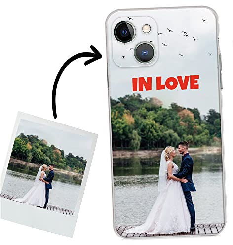 ICOVERI Funda Personalizada iPhone 13, Foto Imagen y/o Letras. Funda Personalizable Silicona Gel Transparente Antigolpes. Carcasa Compatible con iPhone 13. Material TPU Flexible. Muy Resistente