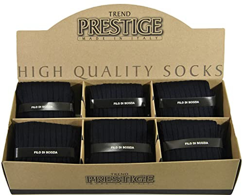 (6 PAIA) Bauletto regalo “ELEGANCE” con 6 paia calze uomo lunghe a coste, in pregiatissimo filato cotone FILO DI SCOZIA® (45-47, Fumo)