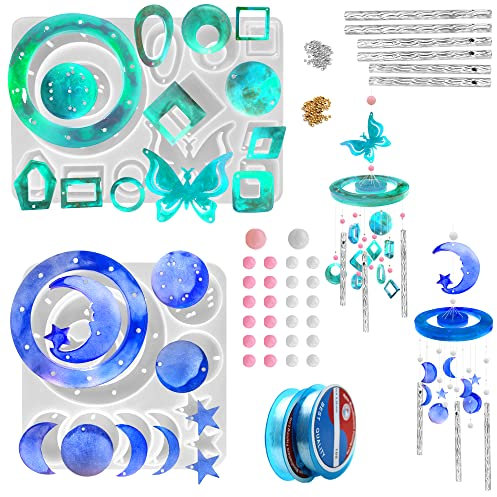 2 Satz Windspiele Harzformen, FineGood Harzformen Silikon Schmetterling Mond Epoxidharz Formen DIY Silikonformen für Harz Geschenke für Frauen Wohnkultur