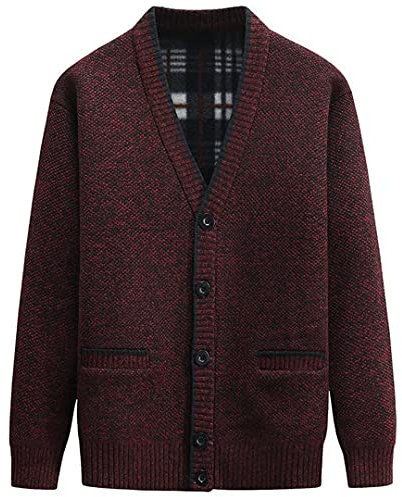 yuyungongsi Men's Cardigans with Buttons Classic Mens Cardigans for Men UK with Pockets Gentleman v Neck Mens Jumper Grey Black Knitted Sweatshirts Jumpers for Men UK Wine red L