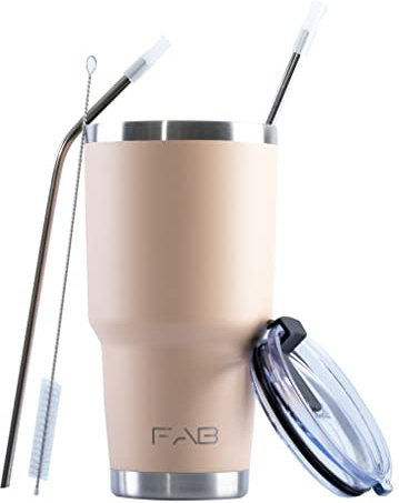 FAB | Vacuum Insulated Tumbler with Lid & Straw 850ml (30oz)| Reusable Stainless Steel Flask for Hot & Cold Drink | Iced Coffee Cup | Travel Mug | BPA Free - Beige