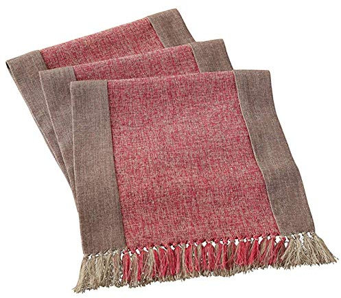 EHOMERY Tischläufer Zum Besticken, Tischläufer Weiß rot Spleißen mit Quaste Tischläufer Cotton Linen 38x240CM