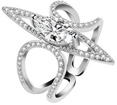 Uloveido Y857 Bague ouverte réglable en plaqué platine avec zircone cubique Taille marquise, Métal, Oxyde de Zirconium