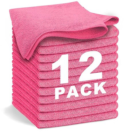 WEAWE® Mikrofasertücher - Serie 2100 (33x33cm) Superweiches, Hochsaugfähiges putztücher Lappen küche, wiederverwendbar, fusselfrei, waschmaschinenfest Microfasertücher Rosa (12 Stück)