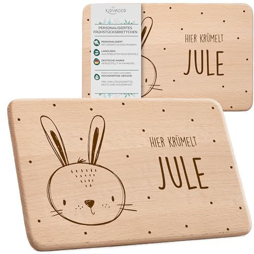 KIDSMOOD - Frühstücksbrettchen mit Wunschnamen - Individuelles Hier Krümelt Brettchen mit Gravur - Personalisierte Geschenke Kinder und Baby mit Namen