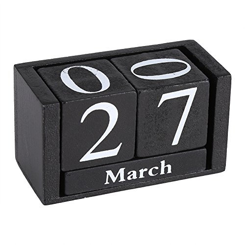 Ewiger Kalender, Dauerkalender Holz, Holzblock-Kalender, Vintage-Holzkalender, Vintage Holz Kalender Desktop Holz Block Monat Datum Anzeige Home Büro Dekoration (Schwarz)