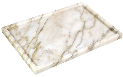 100% Natural Marble Serving Tray Luxury Calaccata Viola Marble Storage Tray for Home Decor Stone Tray for Bathroom/Kitchen/Vanity/Dresser,Plate Holder for Tissues, Candles, Towel