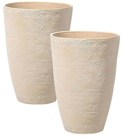 Beliani Lot de 2 Pots de Fleurs Cache-Pot en Forme de Vase Haut en Pierre Beige Camia