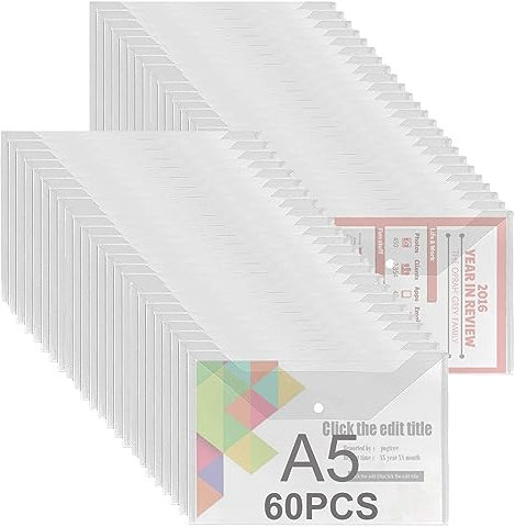 ASelected 60 Stück Dokumentenmappe mit Druckknopf A5 Dokumententasche Transparent Sichttasche Sammelmappe A5 Druckknopf für Organizer Dokumente