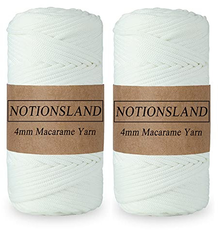 NOTIONSLAND 2-teilige 4MM Polyester Garn, Makrame Garn, Polyester geflochtene Schnur, Polyester Garn für Häkelkorb, Taschen, DIY Handwerk, Wohndekoration-Weiße Farbe