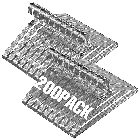 SPECILITE Draht-Kleiderbügel aus Metall, Großpackung, 200 Stück, für Anzüge, Mäntel, Hemden, Hosen, Röcke, platzsparend, rutschfest, 40,6 cm, 12 Gauge, ultradünn, silberfarben