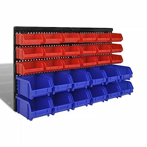 STARNINE 32Pcs Workshop Storage 32Pcs Wall Mount Storage Organiser Pegboard with Bins Garage Pegboard for Walls Shed & Garage Storage Solution Wall Mount Tools Screws Nuts Organiser