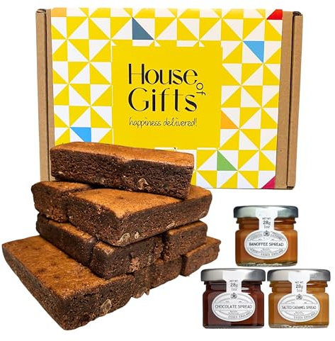 Chocolate Brownie Gift Box by Post | 8 Hand Baked Brownies with Unique Preserves Spreads Including Salted Caramel, Chocolate & Banoffee