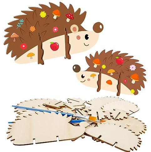 DKINY 10 Stück 3D Igel aus Holz, Igel Holzbastelsets für Kinder in 2 Größen, Kreative Kunst & Bastelbedarf, 3D-Igel zum Basteln und Bemalen, Ideale Geschenke für Junge Mädchen in Herbst Weihnachten