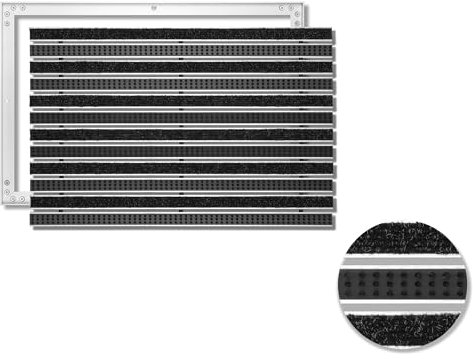 SWmat Eingangsmatte für Innen & Außen mit Bürste & Rips I Alu Türmatte in Fliesen I Einbau Fußmatte im Boden versenkt mit Rahmen (Schwarz, 150 x 100 cm)