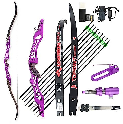 surwolf Wettbewerbs Recurve Bogen 66 68 70 22-48lb Takedown Recurve Bogen Set für Erwachsene ILF Bogen Riser und Bogen Gliedmaßen Sport Recurve Bogen rechts und Links（Lila，70-30lbs）