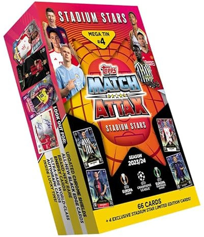 Topps Match Attax 23/24 - Mega Tin 4 - enthält 66 Match Attax Karten plus 4 exklusive Stadium Stars LE-Karten