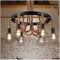 SIYANE 6 Light Industrial Hemp Rope Iron Round Chandelier with Metal Cage Rustic Black Pendant Light Vintage Farmhouse Ceiling Hanging Lamp for Dining Room Living Room Bedroom Kitchen Foyer