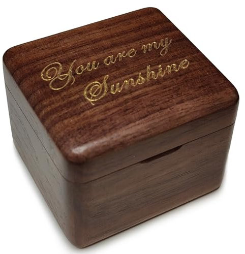 Natural Solid Wood Laser Engraved You are My Sunshine Music Box, Mini Photo Frame Musical Box, Tune of You are My Sunshine. (Walnut Wood)