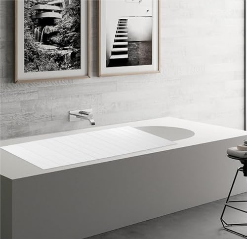 BAOCHADA Badewannenabdeckung Faltbare Badewannenablage, Badewanne Abdeckung Rechteckig Badewannenbrett aus PVC&Edelstahl, Mobile wasserdichte Staubdicht Isolierungsbrücken für Badezimmer(Weiß)