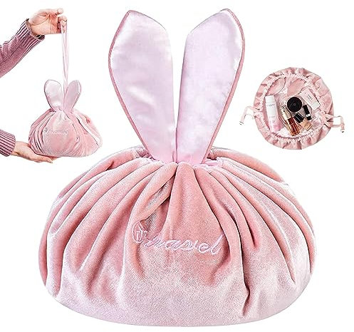 Kaninchen Kordelzug Kosmetiktasche für Kinder Damen - Tragbare Groß Schminktasche mit Kordelzug, Kosmetiksack, Magische Kosmetikkoffer, Make-up Bag