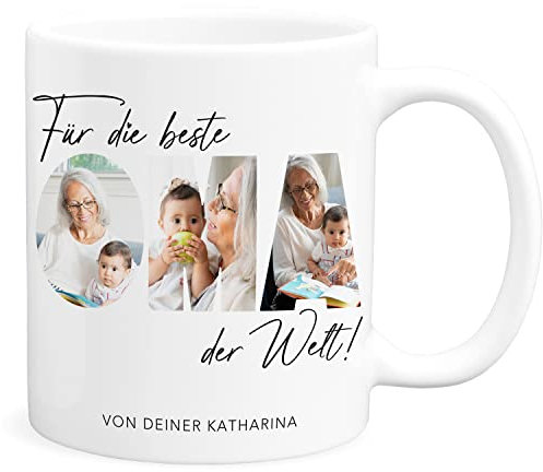 Tasse Beste Oma Fototasse mit eigenem Foto und Text Geschenkidee Muttertag Kleines Geschenk Danke Großmutter Kaffeetasse aus Keramik 330 ml