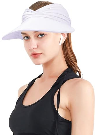 Mayoii Wide Brim Sun Hat Women Sun Visor Hat, Top Open Women's Ladies Sun Hats, Elastic Band UPF 50+ Sun Hats for Women UK Visor Hat Women Beach Hat(White)
