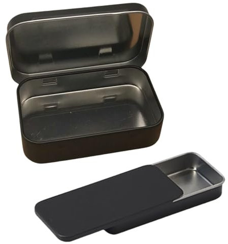 JYCY 2pcs Small Metal Storage Boxes with Lids - Rectangular Tin Boxes for Candy, Money, Coin, Key (Black)