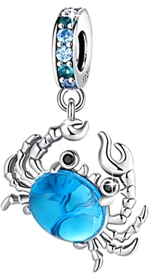 Symretie Damen Krabbe Anhänger Charm 925 Sterling Silber Blauer Simulierter Edelstein Anhänger für Europäischen Armband und Halskette Geschenke für Frauen