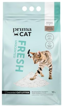 PrimaCat - Geruchsneutrale Katzenstreu, stark klumpend, 10 L (8,7 kg) | 100 % natürlich, weiße Katzenstreu, hochwertiger Kalzium-Bentonit, extra saugstark, leicht zu reinigen, neutraler Duft