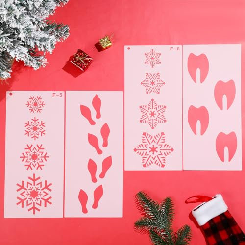 4 Stücke Weihnachten Fußabdruck Schablone Fußabdruck Metall Stanzformen Schablone Wiederverwendbare Fuß Zeichnung Vorlage Weihnachten Schablone Vorlagen (Fußabdrücke von Schneeflocke Elfe und Elch)