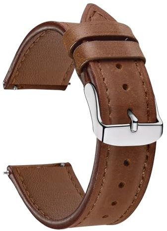 CeiBand Bracelet Cuir pour 20 mm 22 mm, Doux Cuir Bande, Femme Homme Bracelets, Bandes de Remplacement Dégagement Rapide - Brun