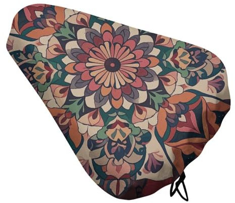 NWGHM Fahrradsitzbezug Vintage Mandala Fahrradsattelbezug Bequemes Heimtrainer Sitzkissen Wasserdicht Fahrradsitzbezug mit Kordelzug Fahrradsitz Regenschutz für Männer Frauen