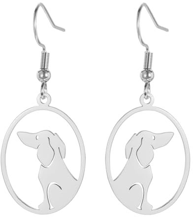 TEAMER Runder Dackel Ohrring Zierlich Sitzend Wurst Hund Pendnat Edelstahl Dackelliebhaber Tierschmuck Für Frauen Männer (Silber)