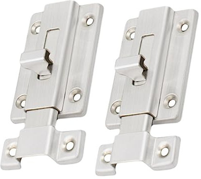 HOMSFOU 2st Diebstahlsicherung Schiebetür Innentürschloss Riegel Türriegel Bolzenschnalle Tür Gleiten Gleitbolzen Scheunentor Rechtwinkliges Schloss Tür Flip-lock Silver Rostfreier Stahl