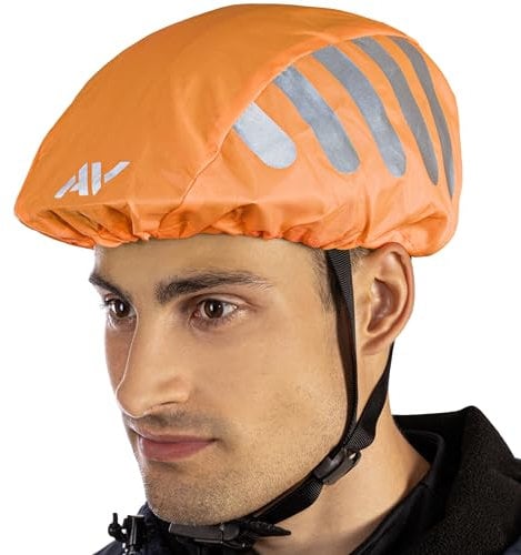 AVANA Regenschutz für Fahrradhelm Reflektoren Helmüberzug reflektierende Abdeckung wasserdichter Regenüberzug (Orange)