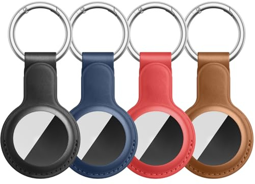 4 Pièces Étuis Airtag en Cuir PU avec Airtag Porte clés, Anti-Rayures et Durable, Housse de Protection AirTag 2021 pour Clés, Bagages, Enfants, Animaux