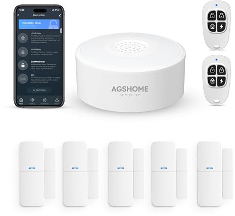 AGSHOME+ Allarme Casa Senza Fili, Antifurto casa, Sistemi di Allarme per Porte, Notifiche Smart tramite App, Kit da 8 Pezzi, Allarme WiFi, Sensore di Movimento per Porte e Fi