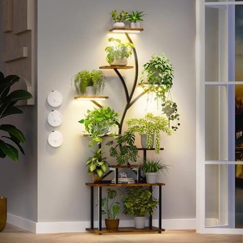 9 Niveaux Support Plantes D'intérieur avec Lampe pour Plantes, 161CM S-Forme Grand étagère Plant En Métal Peut Plusieurs Plantes, étagère de Présentation Porte Plante, Salon, Terrasse, Balcon,Chambre