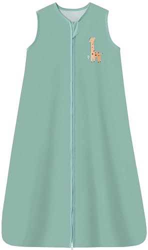 Chilsuessy Kinder Schlafsack 1.5 Tog Baby Schlafsack aus 100% Baumwolle,Baby Ganzjahresschlafsack Schlafanzug für Jungen und Mädchen, 1.5 Tog/Grün, 110cm/Baby Höhe 100-120cm