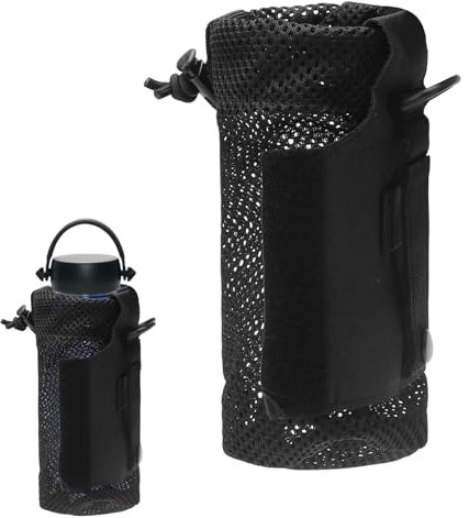 APOMOONS Molle Porte Bouteille, Pliable Porte Gobelet avec Cordon de Serrage, 9 × 18 Cm Mesh Porte Gourde pour Les Voyages Pêche Chasse Randonnée