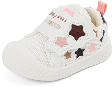 LACOFIA Scarpine Primi Passi Bambina Scarpe Ginnastica Neonato Sneakers Bimbo con Suola Gomma Antiscivolo Bianco 22 EU(Etichetta 20)