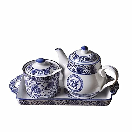 YNIYUJKL Juego de Botellas para condimentos, vinagrera de cerámica con Tapa, aceitera, Estilo Retro Chino, para Restaurante, condimentos, hogar