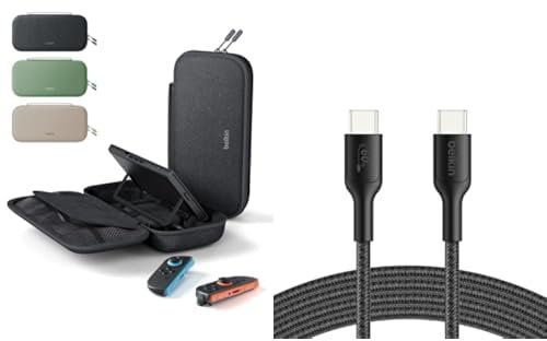 Belkin Gaming Nintendo Switch 2 Charger Case with Removable 10,000mAh Power Bank + Gaming USB-C to USB-C Cable 60W (6.6ft), Braided Type C Charger