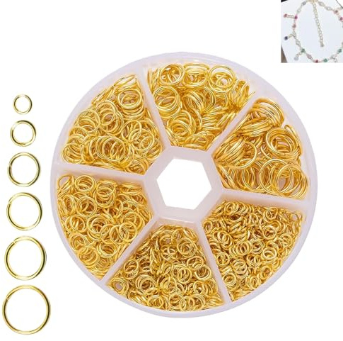 Zwenjuan 970 Stück Metall Sprungringe Set,6 Größen Jump Rings Spaltringe Metall kettenring Biegeringe 4-10 mm Schmuck herstellung Ringe für Schmuck Machen Armband Halskette Reparatur DIY (Golden)