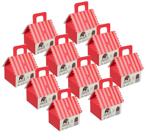 HEMOTON 10stücke Hausförmige Süßigkeitenboxen mit Griffen Weihnachtsverpackungsboxen für Gebäck und Pralinen Kraftpapierboxen für Festtagsgeschenke