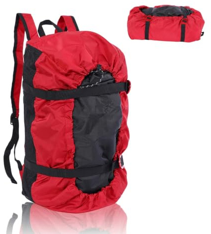 Jwthee Borsa per corda per arrampicata su roccia, Borsa per arrampicata su roccia Zaino da arrampicata pieghevole di grande capacità Tracolla per escursionismo in campeggio all'aperto (Rossa)