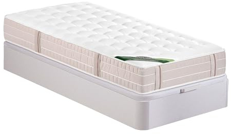 Vente-unique - Matratze und Bettgestell mit Lattenrost und Bettkasten 1 Virevo - MDF - weiß